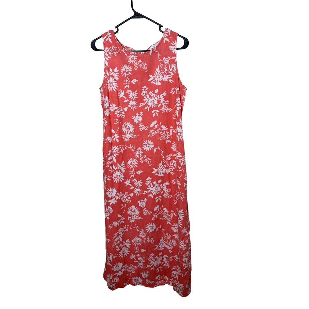 Casual Corner Annex Coral Orange Linen Blend Floral Midi Dress Womens‎ 10 Slit